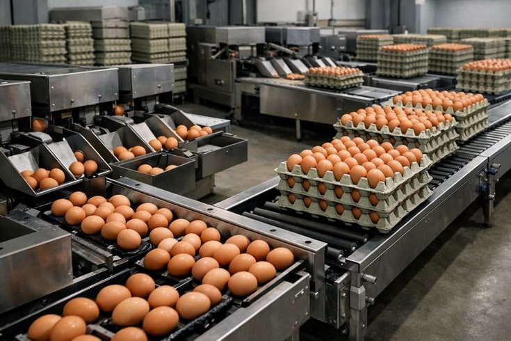 Línea automatizada de clasificación y empaque de huevo
